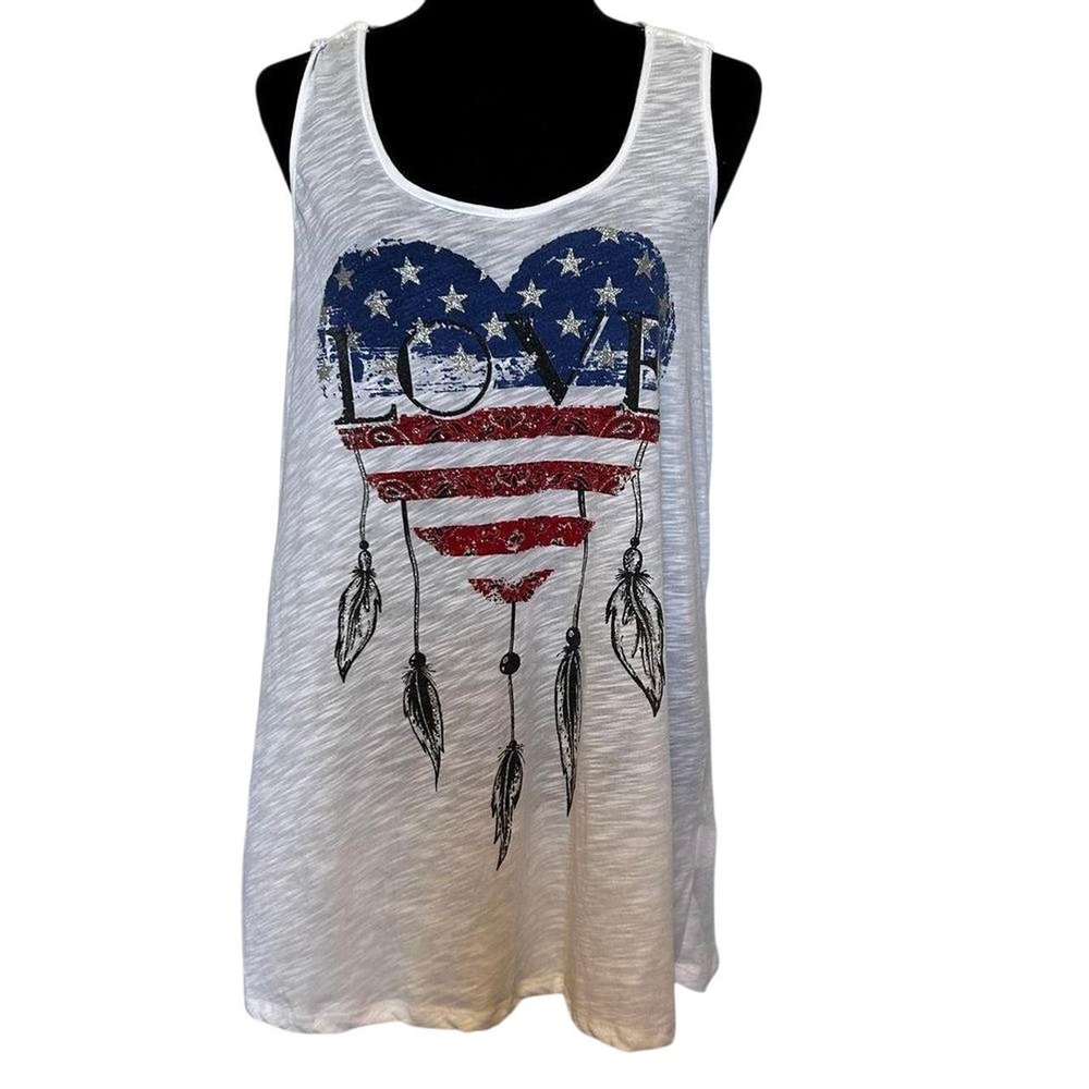 Rocker Girl Love American Flag Heart Tank Top Size XXL